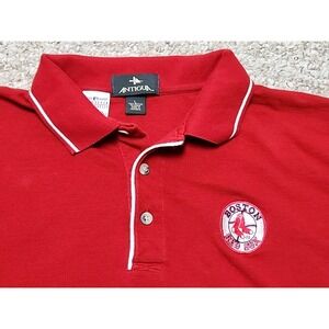 Boston Red Sox L Red Antigua Short Sleeve Baseball Polo Shirt White Piping